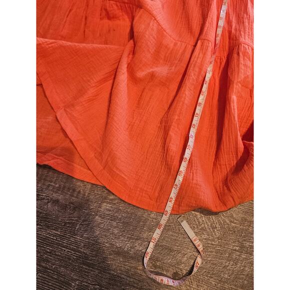 And the why gauzy smocked cotton sun dress ruffle coral orange XL new - Picture 7 of 8